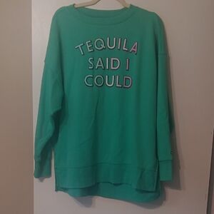 Crown & Ivy Green Crew Neck Sweater with Bold Graphic